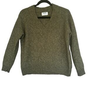 Old Navy Womens Knit V-Neck Pullover Sweater SZ M Green Gremlin Chunky Academia